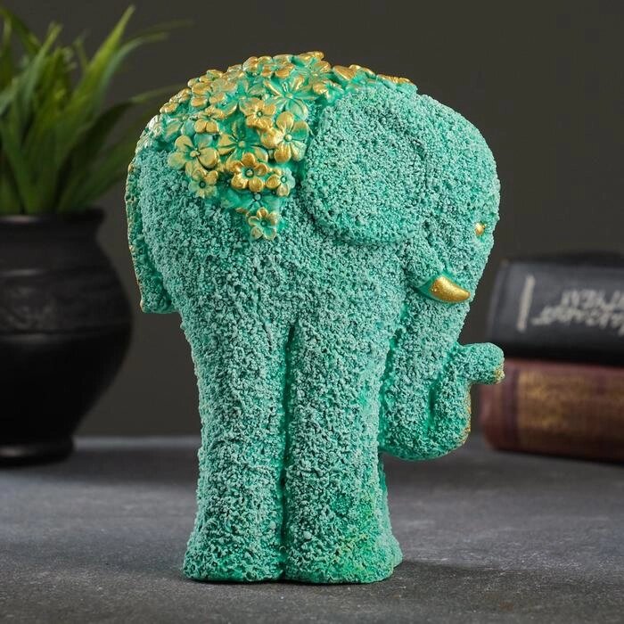 Статуэтка "Слон из цветов" бирюзовый с позолотой, 18х12х10 см от компании Интернет-гипермаркет «MOLL» - фото 1