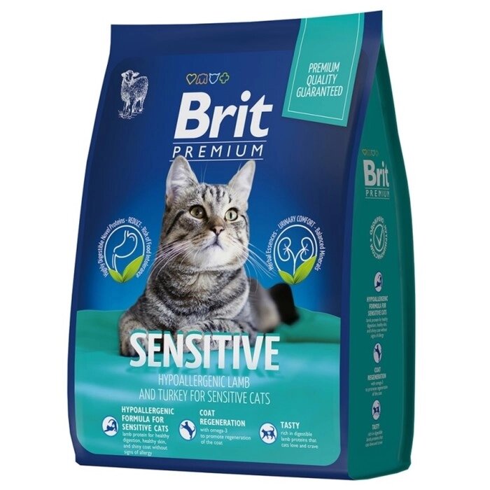 Сухой корм Brit Premium Cat Sensitive для кошек, ягненок и индейка, 2 кг от компании Интернет-гипермаркет «MOLL» - фото 1