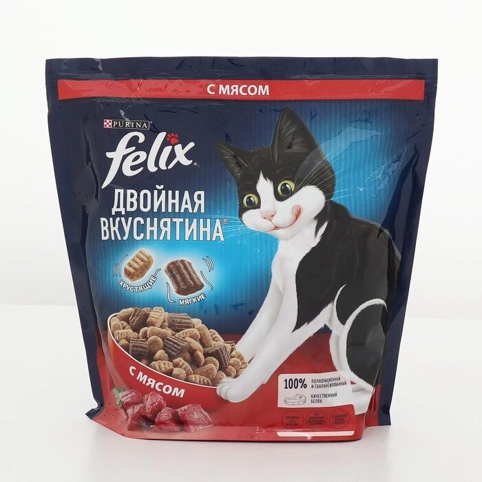 Сухой корм FELIX "Двойная вкуснятина" для кошек, мясо, 1.3 кг от компании Интернет-гипермаркет «MOLL» - фото 1