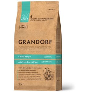 Сухой корм GRANDORF PROBIOTIC для средних и крупных собак, 4 вида мяса/бурый рис, 10 кг