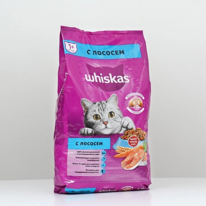 Сухой корм Whiskas для кошек, лосось, подушечки, 1,9 кг от компании Интернет-гипермаркет «MOLL» - фото 1