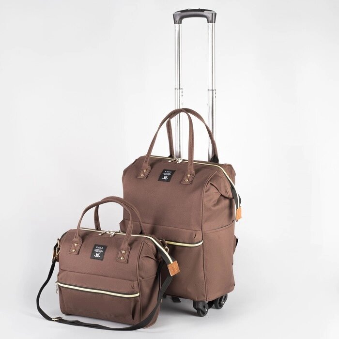 Сумка-рюкзак на колёсах, с сумкой-трансформером, отдел на молнии, наружный карман, цвет коричневый от компании Интернет-гипермаркет «MOLL» - фото 1