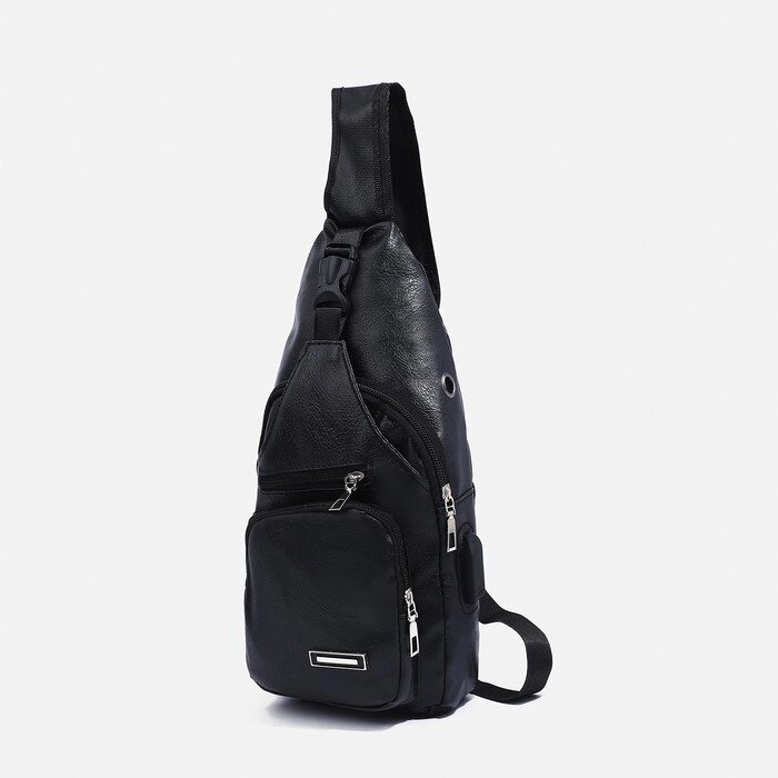 Сумка-слинг на молнии, 2 наружных кармана, цвет чёрный от компании Интернет-гипермаркет «MOLL» - фото 1
