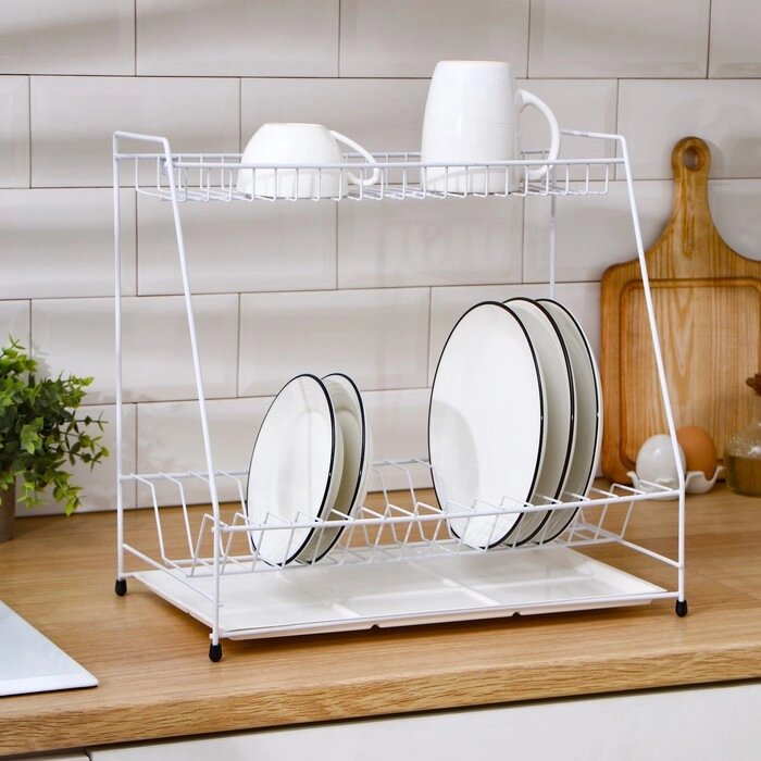 Сушилка для посуды с поддоном, 392437,5 см, цвет белый от компании Интернет-гипермаркет «MOLL» - фото 1