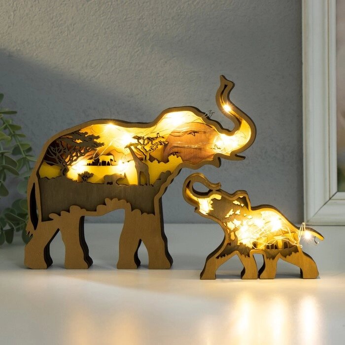 Сувенир дерево свет "Африканский слон со слонёнком" набор 2 шт 16х19 см от компании Интернет-гипермаркет «MOLL» - фото 1