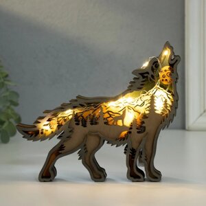 Сувенир дерево свет "Воющий волк" 16х14 см