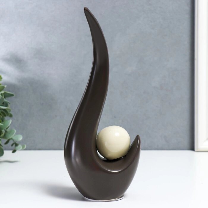 Сувенир керамика "Абстракция. Изгиб и шар" матовый шоколад 24,5х7х9,5 см от компании Интернет-гипермаркет «MOLL» - фото 1