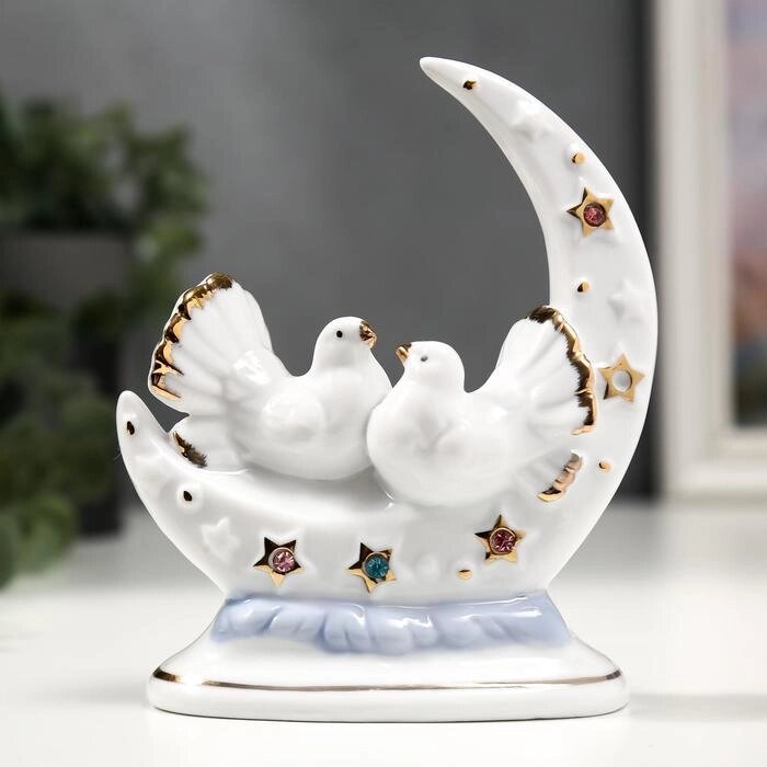 Сувенир керамика "Белые голуби с месяцем" с золотом, стразы 12 см от компании Интернет-гипермаркет «MOLL» - фото 1