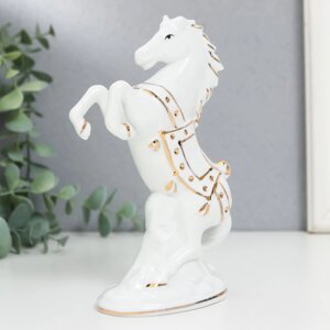 Сувенир керамика "Белый конь на дыбах" с золотом, стразы 15 см