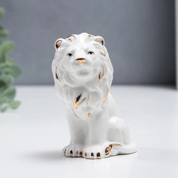 Сувенир керамика "Белый лев" с золотом 10 см от компании Интернет-гипермаркет «MOLL» - фото 1