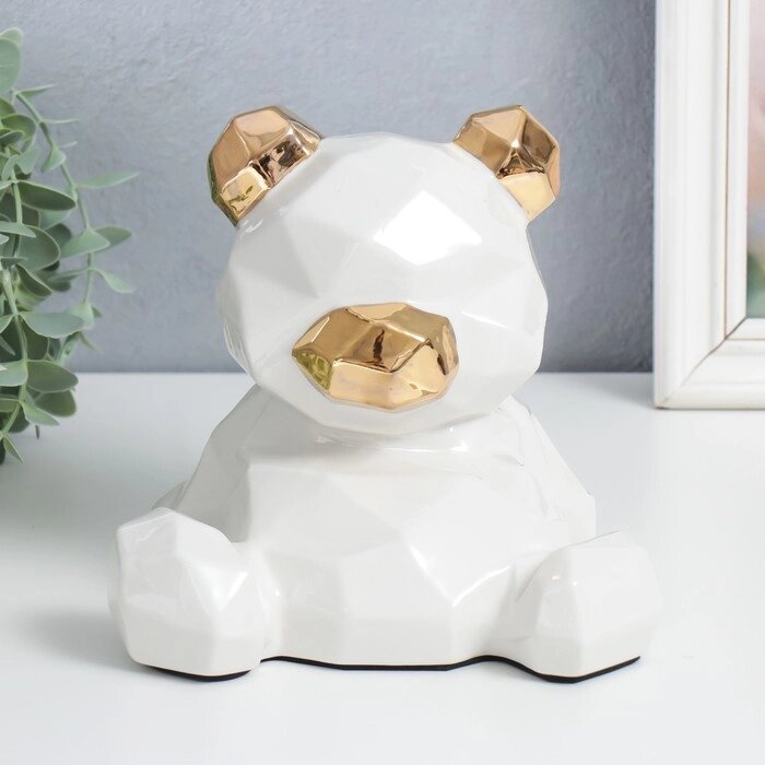 Сувенир керамика "Белый мишка , золотые уши и нос" 17,5х15,5х16,5 см от компании Интернет-гипермаркет «MOLL» - фото 1