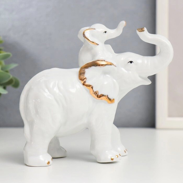Сувенир керамика "Белый слон золотые ушки со слонёнком" 12х13х6,3 см от компании Интернет-гипермаркет «MOLL» - фото 1