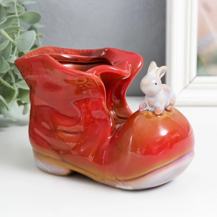 Сувенир керамика "Ботинок с зайчиком" красный 7х13,5х9,5 см от компании Интернет-гипермаркет «MOLL» - фото 1