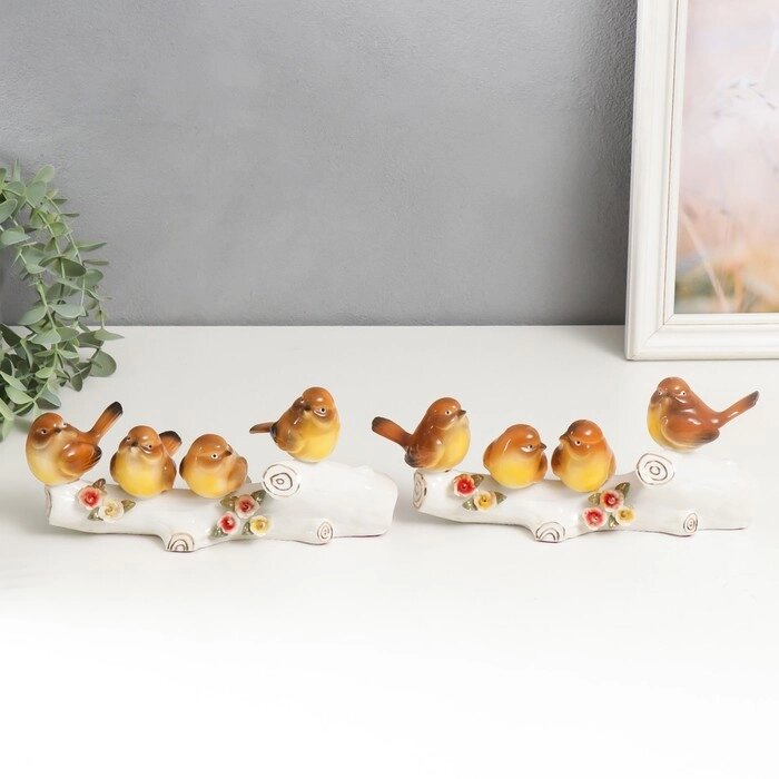 Сувенир керамика "Четыре птички на бревне с цветами"МИКС 11х13х6,5 см от компании Интернет-гипермаркет «MOLL» - фото 1