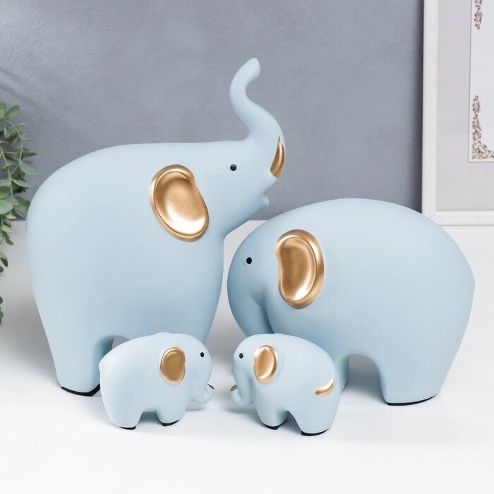 Сувенир керамика "Четыре слона" голубые набор 4 шт 7,5х9,5 17х21 27х22,5 см от компании Интернет-гипермаркет «MOLL» - фото 1