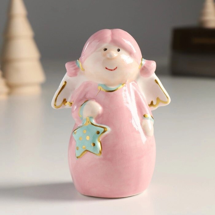 Сувенир керамика "Девочка-ангел с хвостиками, розовое платье, с звёздочкой" 9,3х6,6х4,7 см от компании Интернет-гипермаркет «MOLL» - фото 1
