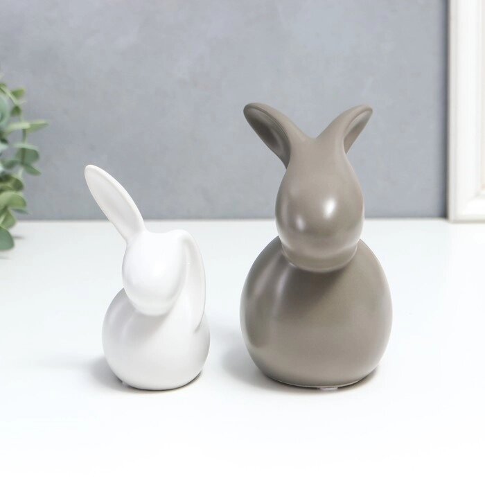Сувенир керамика "Два кролика" матовый набор 2 шт 11,5х6 12х14,5 см от компании Интернет-гипермаркет «MOLL» - фото 1