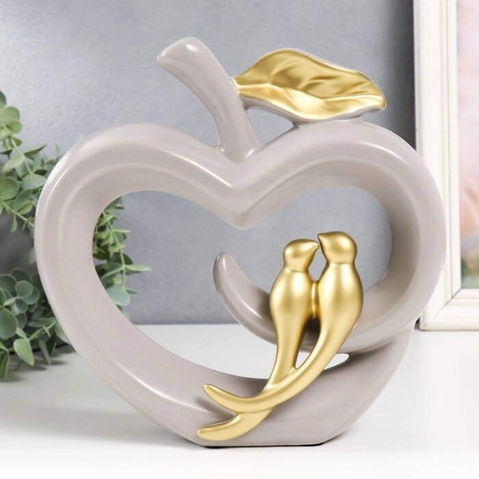 Сувенир керамика "Две птички на яблочке" серый 8х22,5х22,3 см от компании Интернет-гипермаркет «MOLL» - фото 1