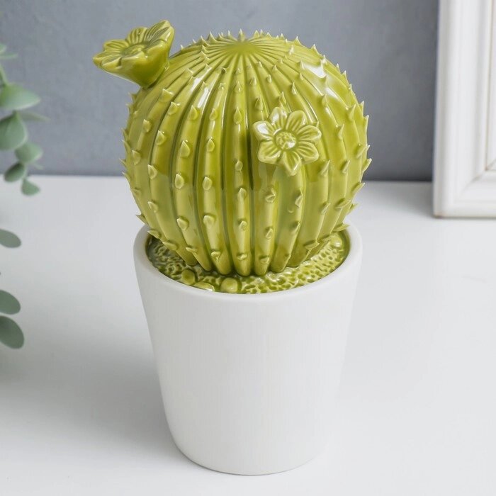 Сувенир керамика "Кактус цветущий в горшке" зелёный 11х12х21 см от компании Интернет-гипермаркет «MOLL» - фото 1