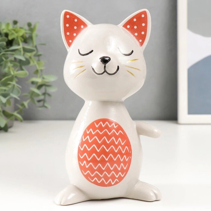 Сувенир керамика "Котик в блаженстве" красно-серый 9,7х8,2х17 см от компании Интернет-гипермаркет «MOLL» - фото 1