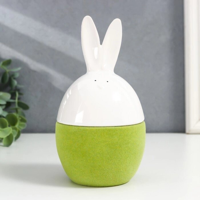 Сувенир керамика "Кролик-яйцо" зелёный флок 15,8х8,5х8,5 см от компании Интернет-гипермаркет «MOLL» - фото 1