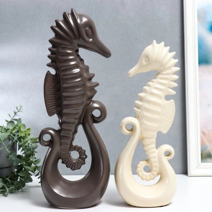Сувенир керамика "Морские коньки" матовый шоколад и сливки набор 2 шт 38,5х8,5х13,5 см от компании Интернет-гипермаркет «MOLL» - фото 1