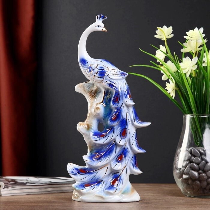 Сувенир керамика "Павлин на дереве" синий с золотом 29х12х7,3 см от компании Интернет-гипермаркет «MOLL» - фото 1