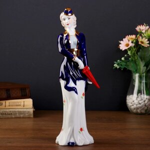 Сувенир керамика под фарфор девушка с зонтиком в синем жакете 30*11*10 см