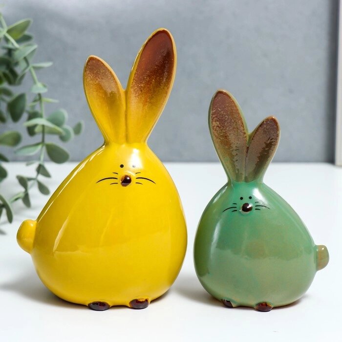 Сувенир керамика "Пухлые зайчата" набор 2 шт 12,5х5х7 15,5х6х10 см от компании Интернет-гипермаркет «MOLL» - фото 1