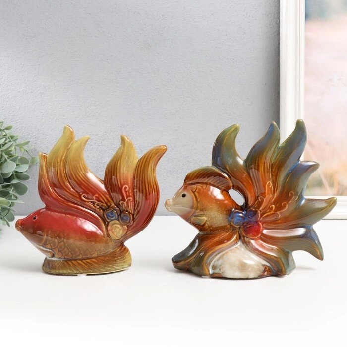Сувенир керамика "Рыбки с цветами" набор 2 шт 16х15х5,5, 16х18,5х7,5 см от компании Интернет-гипермаркет «MOLL» - фото 1