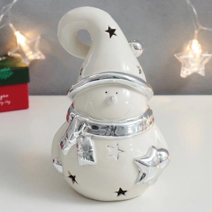 Сувенир керамика "Снеговичок со звёздочкой" серебро 18,3х11,3х12 см от компании Интернет-гипермаркет «MOLL» - фото 1