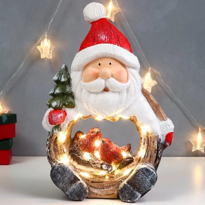 Сувенир керамика свет "Дед Мороз с ёлкой и птицами в гнезде, срез дерева" 39х26,5х10,5 см от компании Интернет-гипермаркет «MOLL» - фото 1