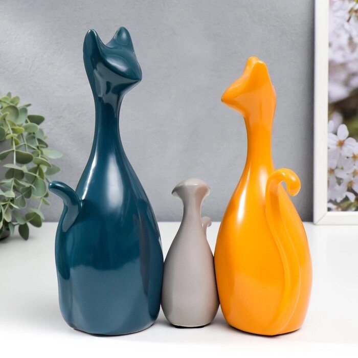 Сувенир керамика "Три кота" синий и оранжевый, серый набор 3 шт 11,5х4,5х6 21х7х9 24х7,5х9,5 см  7509 от компании Интернет-гипермаркет «MOLL» - фото 1