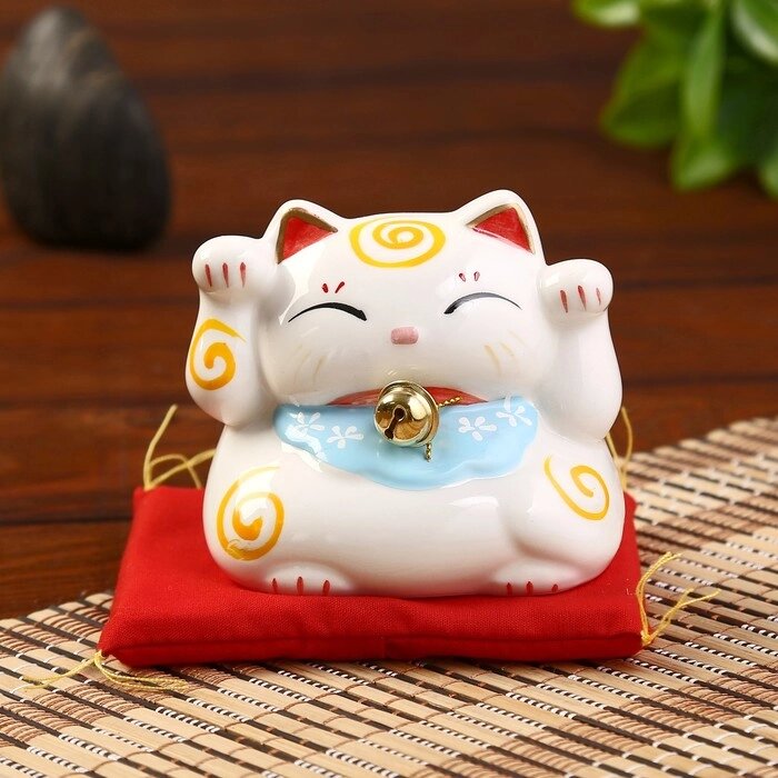 Сувенир кот копилка керамика "Манэки-нэко" h=7,5 см, белый от компании Интернет-гипермаркет «MOLL» - фото 1