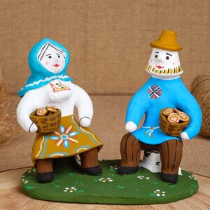 Сувенир "Мужик с бабой на пнях", 16714,5 см, каргопольская игрушка