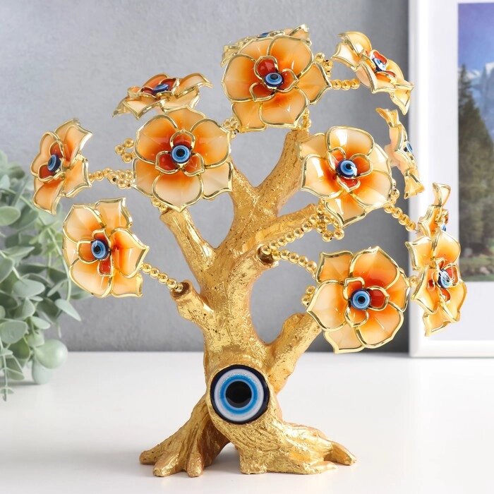 Сувенир от сглаза "Цветущее дерево" золото, оранж 17,5х6,5х23 см от компании Интернет-гипермаркет «MOLL» - фото 1
