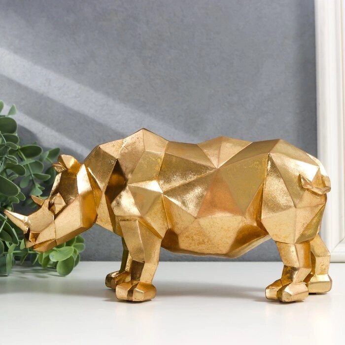 Сувенир полистоун 3D "Золотой носорог" 25,1 см от компании Интернет-гипермаркет «MOLL» - фото 1