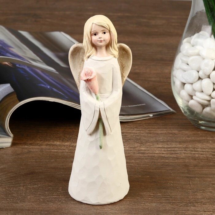 Сувенир полистоун "Ангел-девушка в белом платье с цветами/сердцем" МИКС 15,5х7х4,5 см от компании Интернет-гипермаркет «MOLL» - фото 1