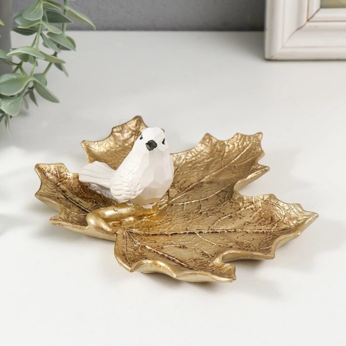 Сувенир полистоун "Белая птичка на золотом листе" 16х15х6 см от компании Интернет-гипермаркет «MOLL» - фото 1