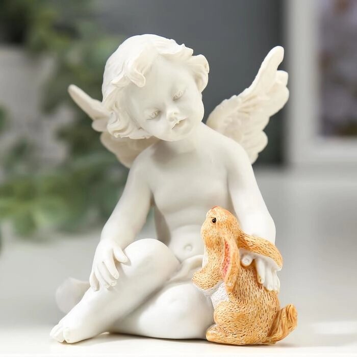 Сувенир полистоун "Белоснежный ангел с цветным кроликом" 6,8х6,5х6 см от компании Интернет-гипермаркет «MOLL» - фото 1