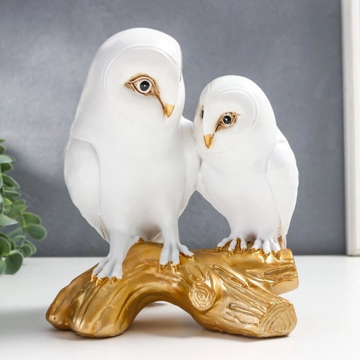 Сувенир полистоун "Белые совы на золотой коряге" 19х12х16 см от компании Интернет-гипермаркет «MOLL» - фото 1