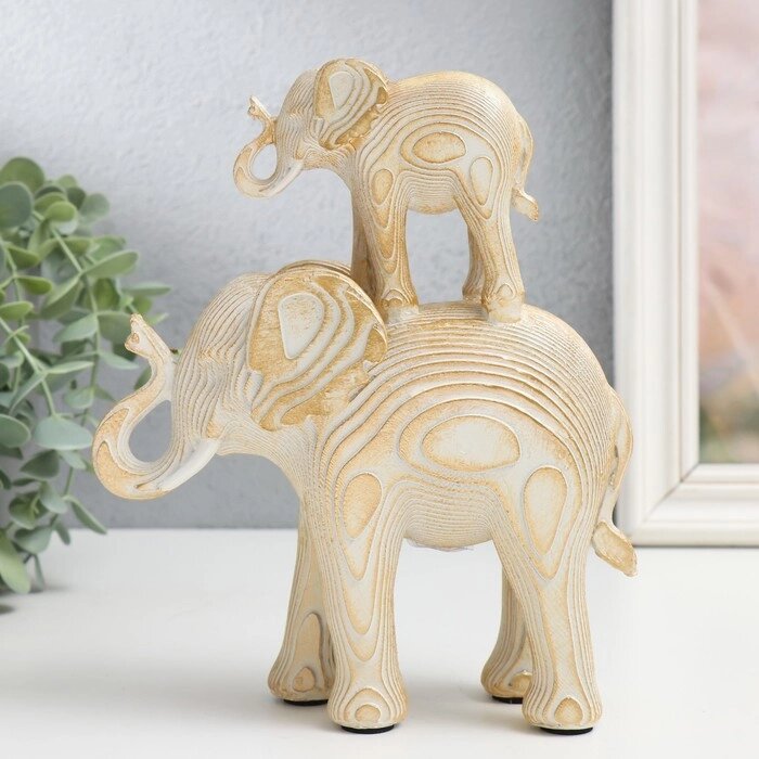 Сувенир полистоун "Белый слон со слонёнком на спине, с золотом - слои" 16х7х19,5 см от компании Интернет-гипермаркет «MOLL» - фото 1