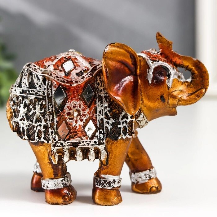 Сувенир полистоун "Бронзовый слон в серебристой попоне с зеркалами" 9,5х5х7 см от компании Интернет-гипермаркет «MOLL» - фото 1