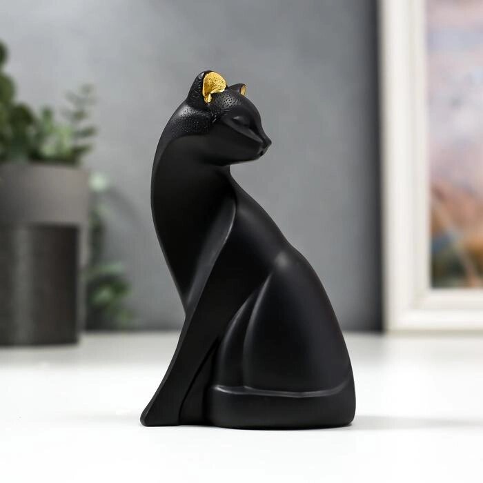 Сувенир полистоун "Чёрная кошка с золотыми ушками" 12,7х7,7х4,3 см от компании Интернет-гипермаркет «MOLL» - фото 1