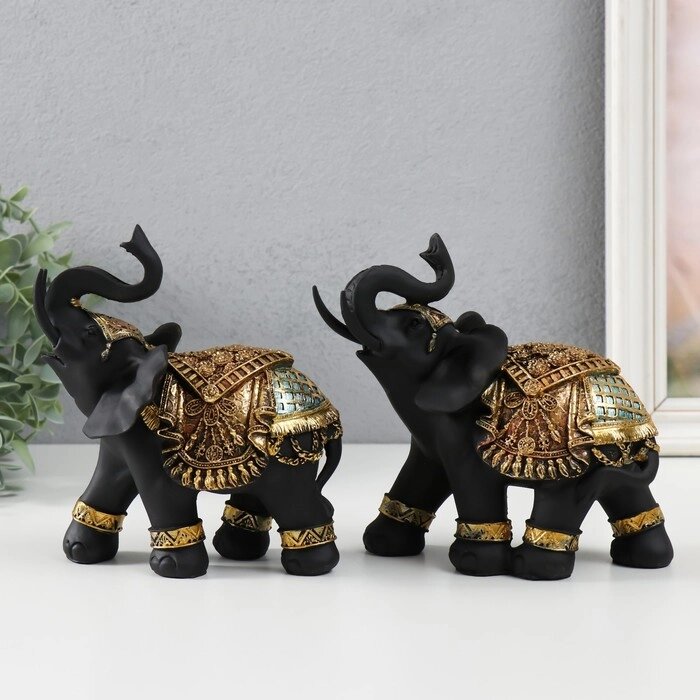 Сувенир полистоун "Чёрный слон в золотой богатой попоне" МИКС 16,5х7,8х17 см от компании Интернет-гипермаркет «MOLL» - фото 1