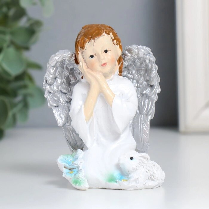 Сувенир полистоун "Девочка ангел с кроликом и цветами" 6х6,5х8,5 см от компании Интернет-гипермаркет «MOLL» - фото 1