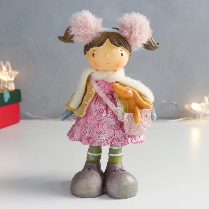 Сувенир полистоун "Девочка в розовом платье с собачкой в сумочке" 10,3х7,5х16,5 см от компании Интернет-гипермаркет «MOLL» - фото 1
