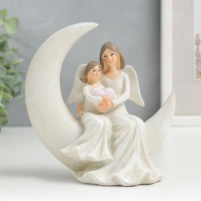 Сувенир полистоун "Девушка-ангел на месяце с девочкой, с сердцем" 12,5х6х12,5 см от компании Интернет-гипермаркет «MOLL» - фото 1