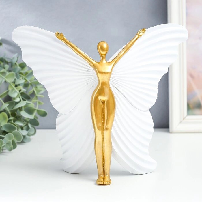 Сувенир полистоун "Девушка-бабочка" белый с золотом 25х8х20,5 см от компании Интернет-гипермаркет «MOLL» - фото 1