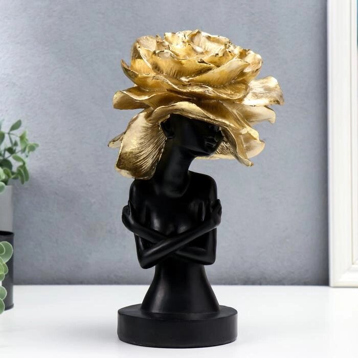 Сувенир полистоун "Девушка в шляпке в форме розы" чёрный с золотом 30х18х16 см от компании Интернет-гипермаркет «MOLL» - фото 1